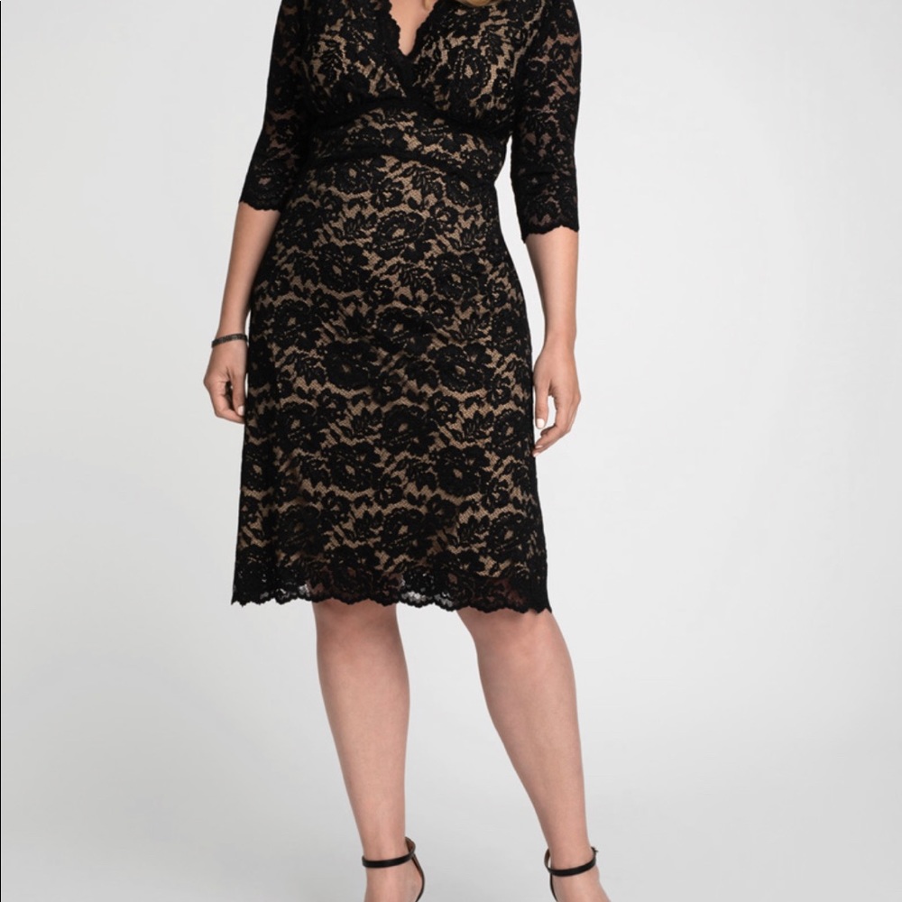 Black Lace Cocktail Dress with Nude Lining